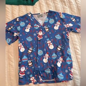 Women’s Blue Christmas scrub Top